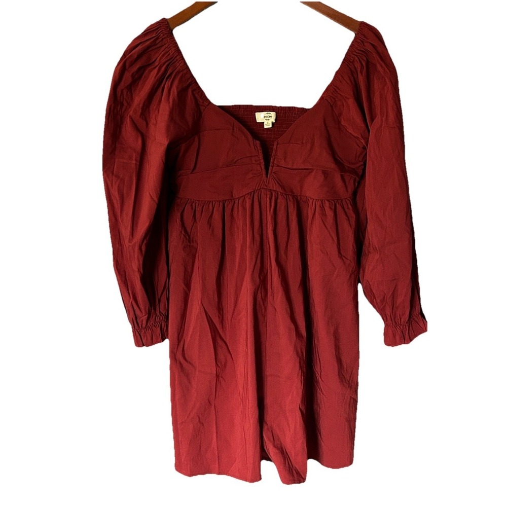 Women's Entry Burgundy Off The Shoulder V Neck Long Puff Sleeves Romper Size S